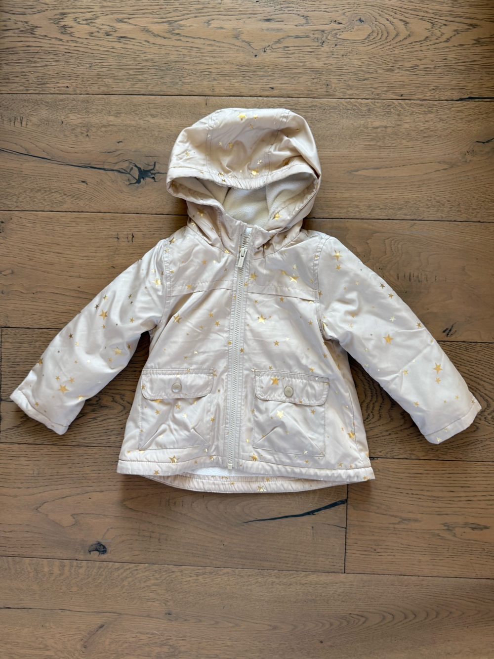 Carter’s Girls 3T Cream Gold Star Hooded Fleece Lined Jacket